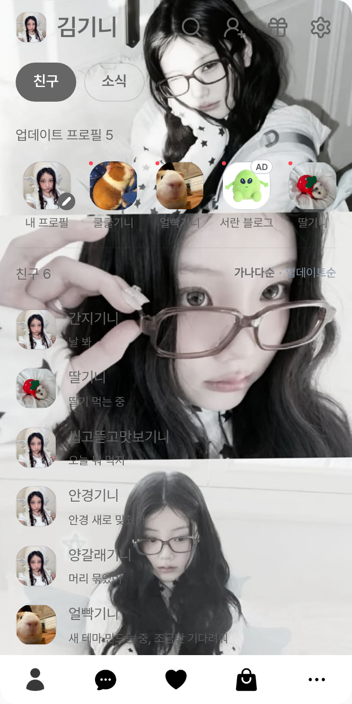 아일릿 원희 (무채) 테마를 적용한 친구탭