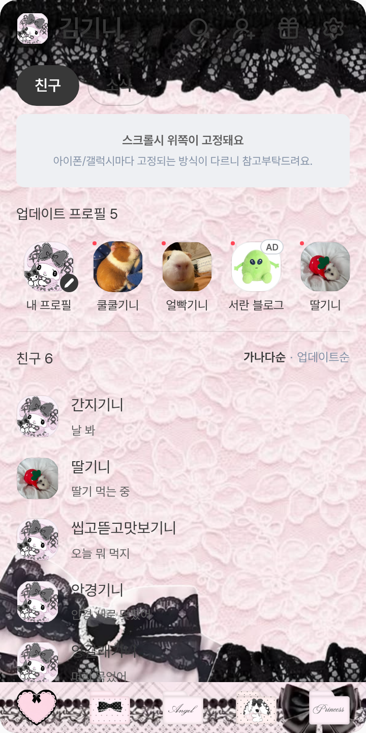 𝓒𝓾𝓽𝓮 테마를 적용한 친구탭