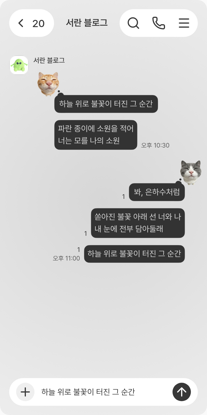 주인 생각중이다 냥🐱 테마를 적용한 채팅방