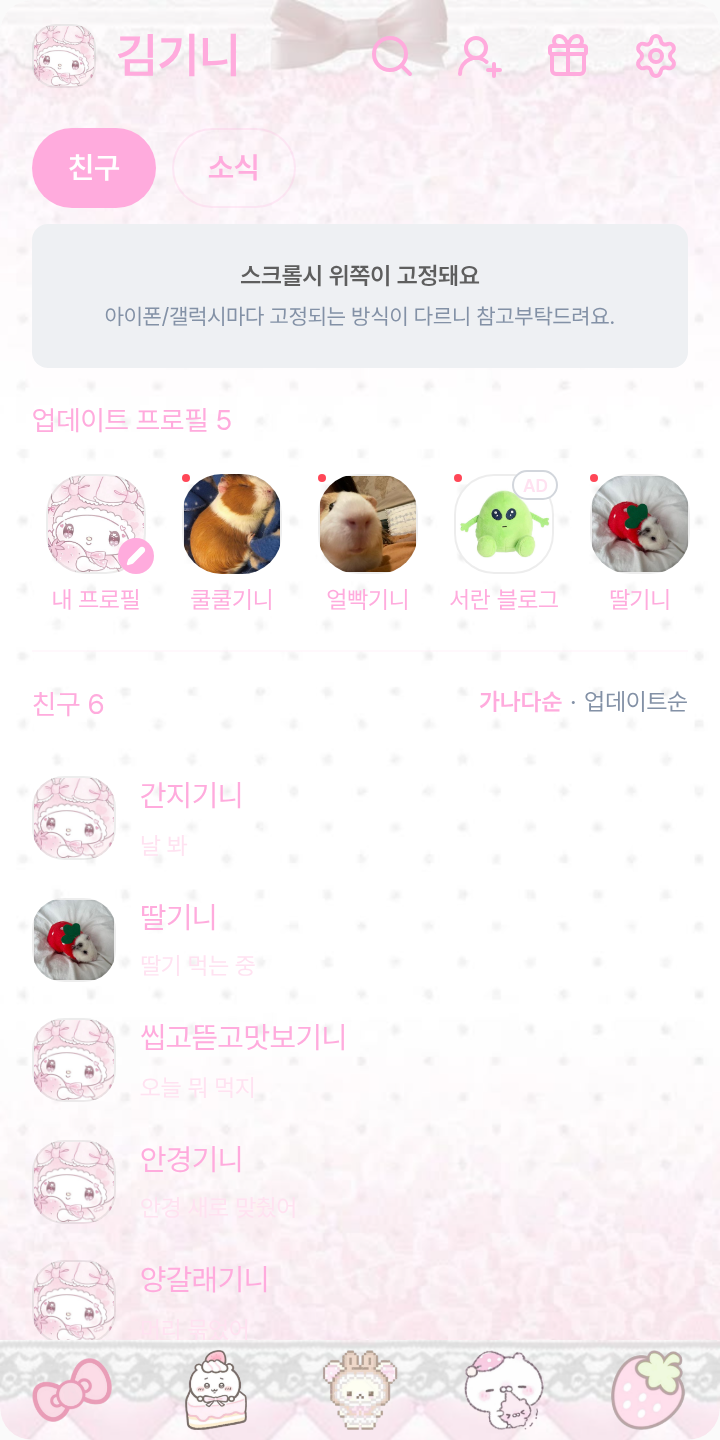 𝓟𝓲𝓷𝓴 테마를 적용한 친구탭