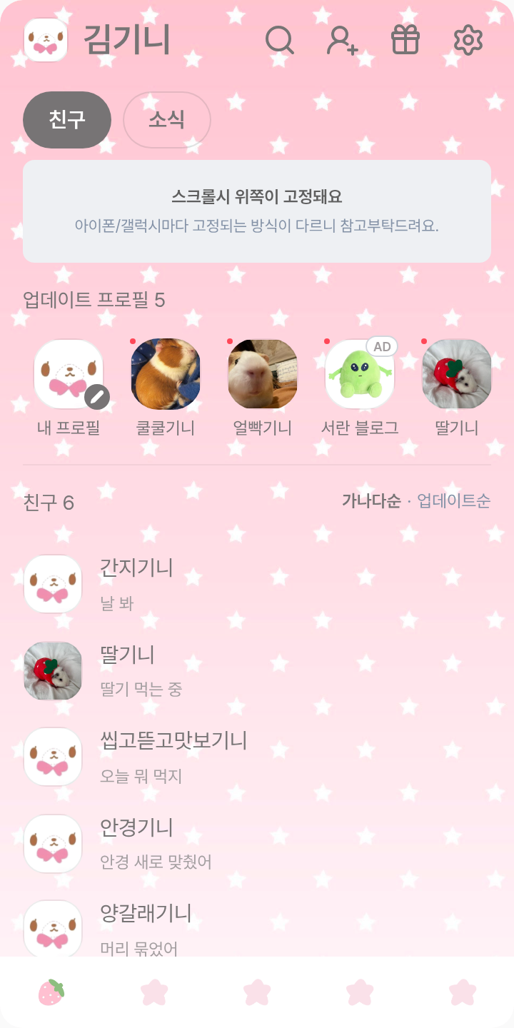 시로우사 테마를 적용한 친구탭
